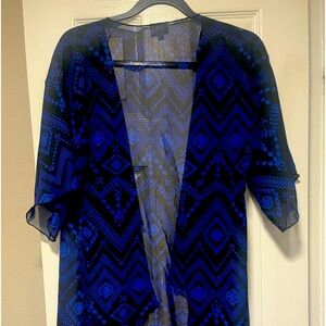 $5 SALE Sheer blue & black LuLaRoe Monroe coverup. Open front w/black fringe